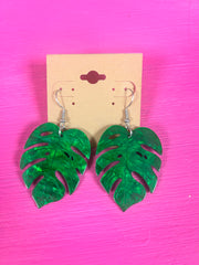 Vibrant Green Monstera Leaves Earrings